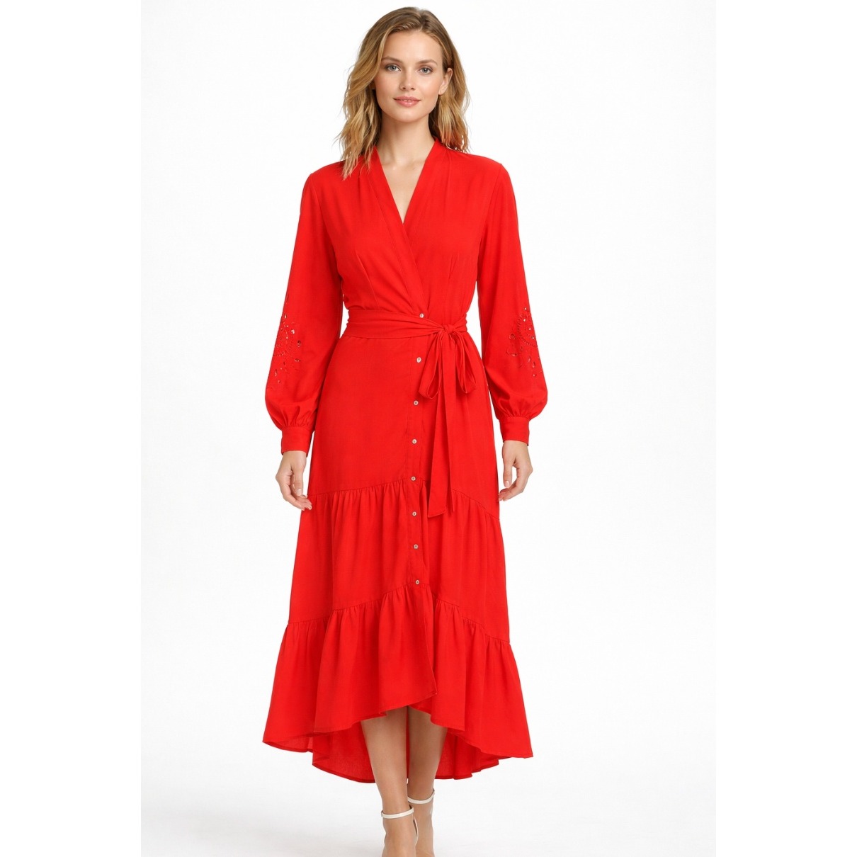 Kobi Halperin Tiered Maxi Dress In Bright Orange Sz L